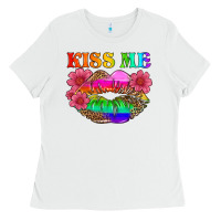 White lgbtq kiss me Ladies Tee - HRA Design Shop