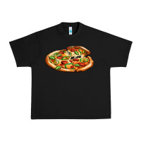 Black big pizza Urban Heavy Tee - AdoDesignShop
