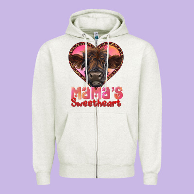 Mama's Sweetheart Highland Calf Zipper Hoodie Designed By Ranaportraitstore