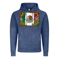 Vintage Denim mexican flag background with cactus and sunflower Vintage Hoodie - Jasminsmagicworld