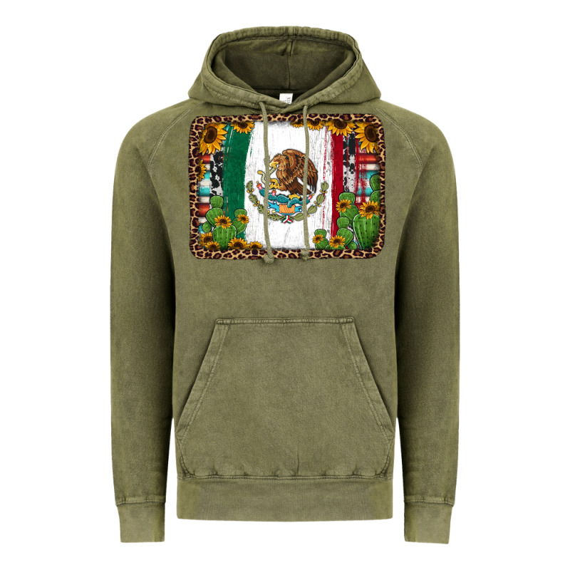 Mexican Flag Background With Cactus And Sunflower Vintage Hoodie by Jasminsmagicworld | Teevron