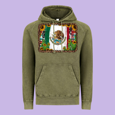 Mexican Flag Background With Cactus And Sunflower Vintage Hoodie Designed By Jasminsmagicworld