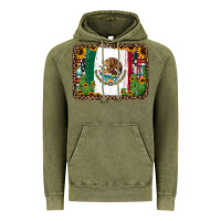 Vintage Olive mexican flag background with cactus and sunflower Vintage Hoodie - Jasminsmagicworld