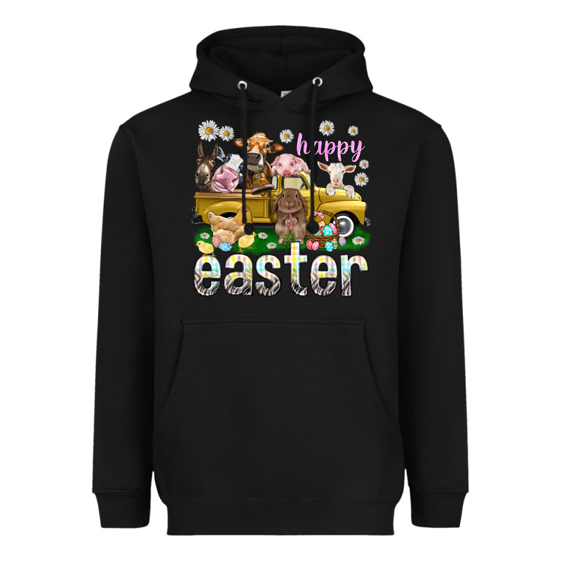 Happy Easter Truck With Farm Animals Easter Day Heavyweight Hoodie by HowdyJamesFarm | Teevron