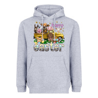 Heather Grey Happy Easter truck with farm animals Easter Day Heavyweight Hoodie - HowdyJamesFarm
