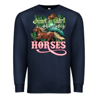 Navy Just a girl who loves Horses Premium Sweatshirt - HowdyJamesFarm