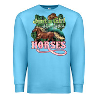 Ocean Blue Just a girl who loves Horses Premium Sweatshirt - HowdyJamesFarm