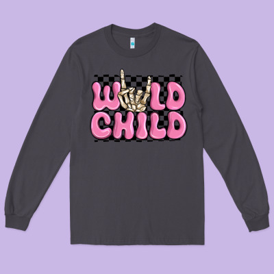 Wild Child Pink Skeleton Long Sleeve Tee Designed By Maliassmallbusiness