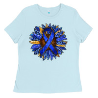 Baby Blue Colon Cancer Awareness sunflower Ladies Tee - RanaPortraitStore