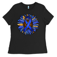 Black Colon Cancer Awareness sunflower Ladies Tee - RanaPortraitStore