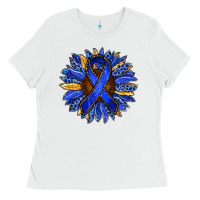 White Colon Cancer Awareness sunflower Ladies Tee - RanaPortraitStore