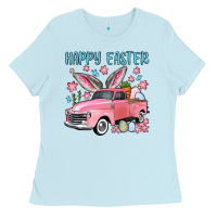 Baby Blue Happy Easter truck Ladies Tee - OliviaCreatesArt