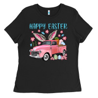 Black Happy Easter truck Ladies Tee - OliviaCreatesArt