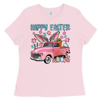 Bubblegum Pink Happy Easter truck Ladies Tee - OliviaCreatesArt