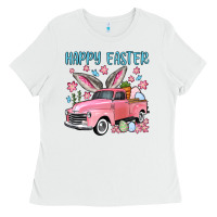 White Happy Easter truck Ladies Tee - OliviaCreatesArt