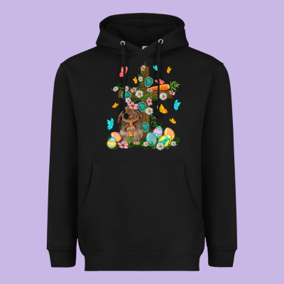 Western Rabbit With Cross Easter Day Heavyweight Hoodie Designed By Howdyjamesfarm