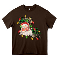 Chocolate Brown Louisiana map christmas santa Heavy Core Tee - FaDigitalArtStudio