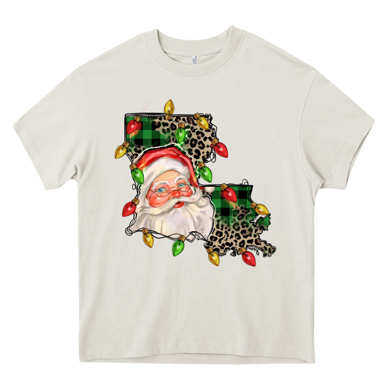Louisiana Map Christmas Santa Heavy Core Tee by FaDigitalArtStudio | Teevron