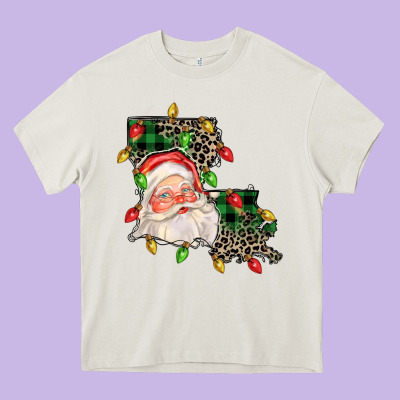 Louisiana Map Christmas Santa Heavy Core Tee Designed By Fadigitalartstudio