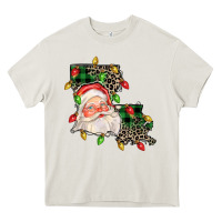 Cream Louisiana map christmas santa Heavy Core Tee - FaDigitalArtStudio
