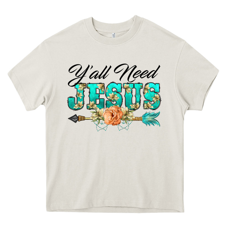 Y'all Need Jesus Arrow Lily Flowers Heavy Core Tee by BarkalooDesign | Teevron