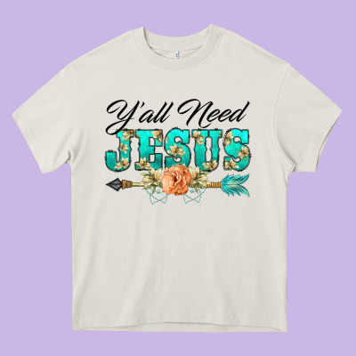 Y'all Need Jesus Arrow Lily Flowers Heavy Core Tee Designed By Barkaloodesign