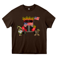 Chocolate Brown america soldier truck Heavy Core Tee - CowhideDigitalArt