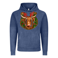 Vintage Denim christmas highland cow mistletoe Christmas Vintage Hoodie - Jasminsmagicworld