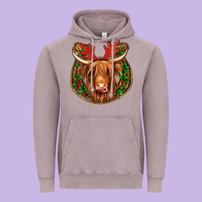 Christmas Highland Cow Mistletoe Christmas Vintage Hoodie Designed By Jasminsmagicworld