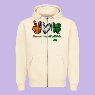 Peace Love St Patrick's Day Zipper Hoodie Designed By Bettercallsaul