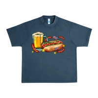 Midnight Navy hot dog and beer with stars and usa flags Urban Heavy Tee - AdoDesignShop