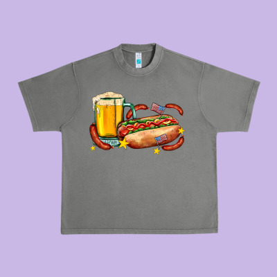 Hot Dog And Beer With Stars And Usa Flags Urban Heavy Tee Designed By Adodesignshop