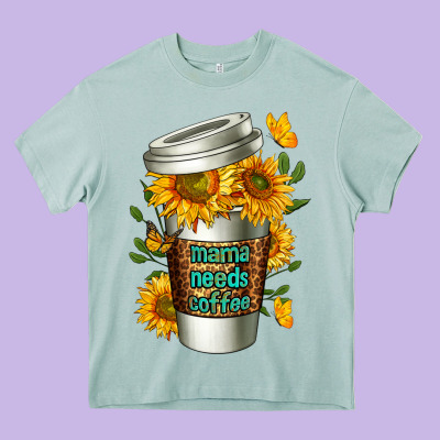 Mama Needs Coffee Cup Heavy Core Tee Designed By Fadigitalartstudio