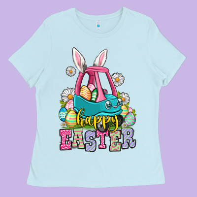 Happy Easter Toddler Car Ladies Tee Designed By Oliviacreatesart