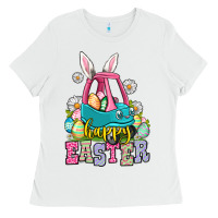 White Happy Easter toddler car Ladies Tee - OliviaCreatesArt