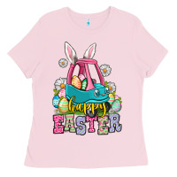 Bubblegum Pink Happy Easter toddler car Ladies Tee - OliviaCreatesArt