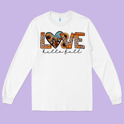 Hello Fall Love Long Sleeve Tee Designed By Jahusdesignshop