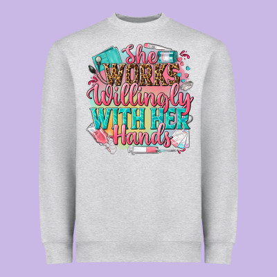 She Works Willingly With Her Hands Heavyweight Sweatshirt Designed By Nancycooperartshop