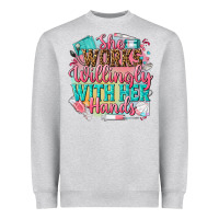 Heather Grey she works willingly with her hands Heavyweight Sweatshirt - NancyCooperArtShop