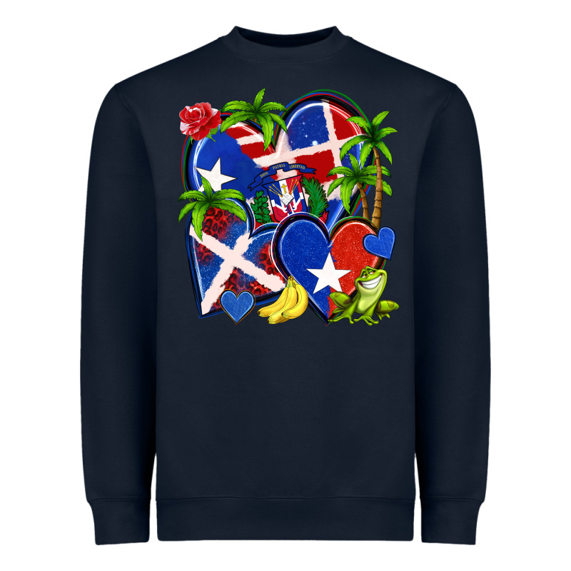 Puerto Rico With Dominican Republic Hearts Heavyweight Sweatshirt by NancyCooperArtShop | Teevron