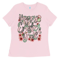 Bubblegum Pink Easter Day Happy Easter y'all Ladies Tee - OliviaCreatesArt