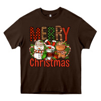Chocolate Brown Merry Christmas Coffee Cups Heavy Core Tee - FaDigitalArtStudio