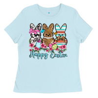 Baby Blue Happy Easter western peeps Ladies Tee - OliviaCreatesArt