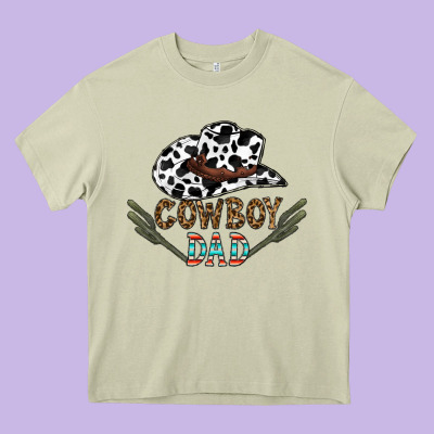 Cowboy Dad Heavy Core Tee Designed By Cowhidedigitalart