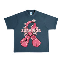Midnight Navy survivor breast cancer with boxing gloves Urban Heavy Tee - MaliasSmallBusiness
