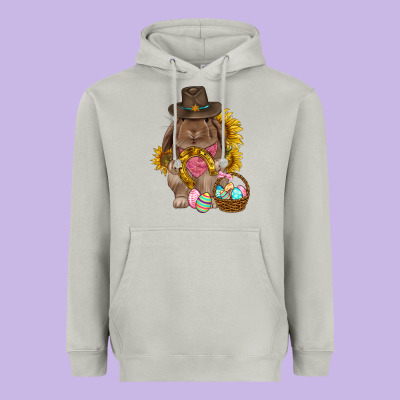 Western Rabbit With Sunflowers Easter Day Heavyweight Hoodie Designed By Howdyjamesfarm