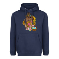 Navy Western Rabbit with sunflowers Easter Day Heavyweight Hoodie - HowdyJamesFarm