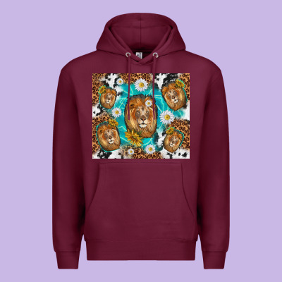 Lion With Leopard And Cowhide Pattern Premium Hoodie Designed By Tumblerdesignbyshophia