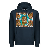Navy lion with leopard and cowhide pattern Premium Hoodie - TumblerDesignByShophia