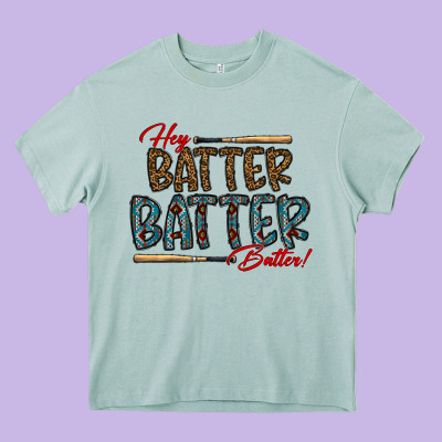 Hey Batter Batter Batter Heavy Core Tee Designed By Cowhidedigitalart
